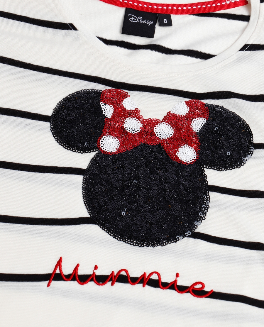 DISNEY Camisola Manga Corta Minnie Sequins para Niña CRUDO