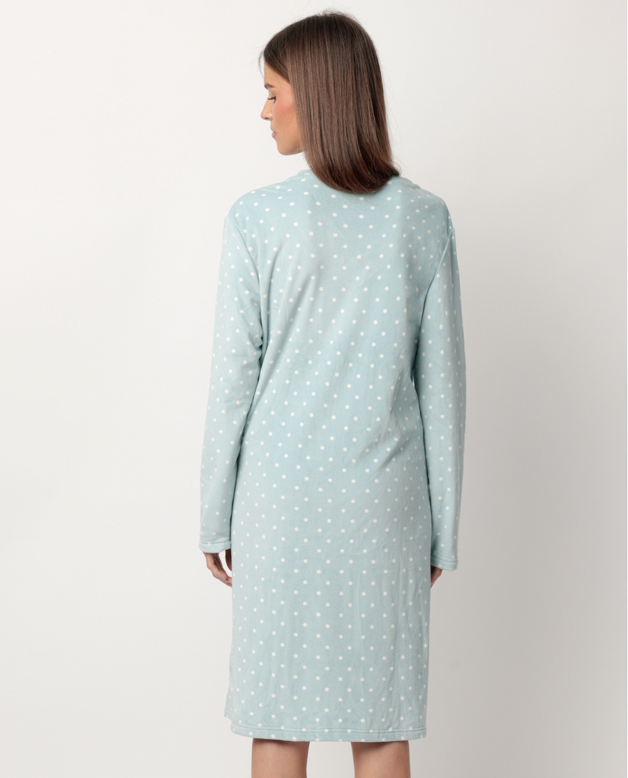 ADMAS CLASSIC Camisola Manga Larga Velvet Pico Dots Lace para Mujer VERDE AGUA
