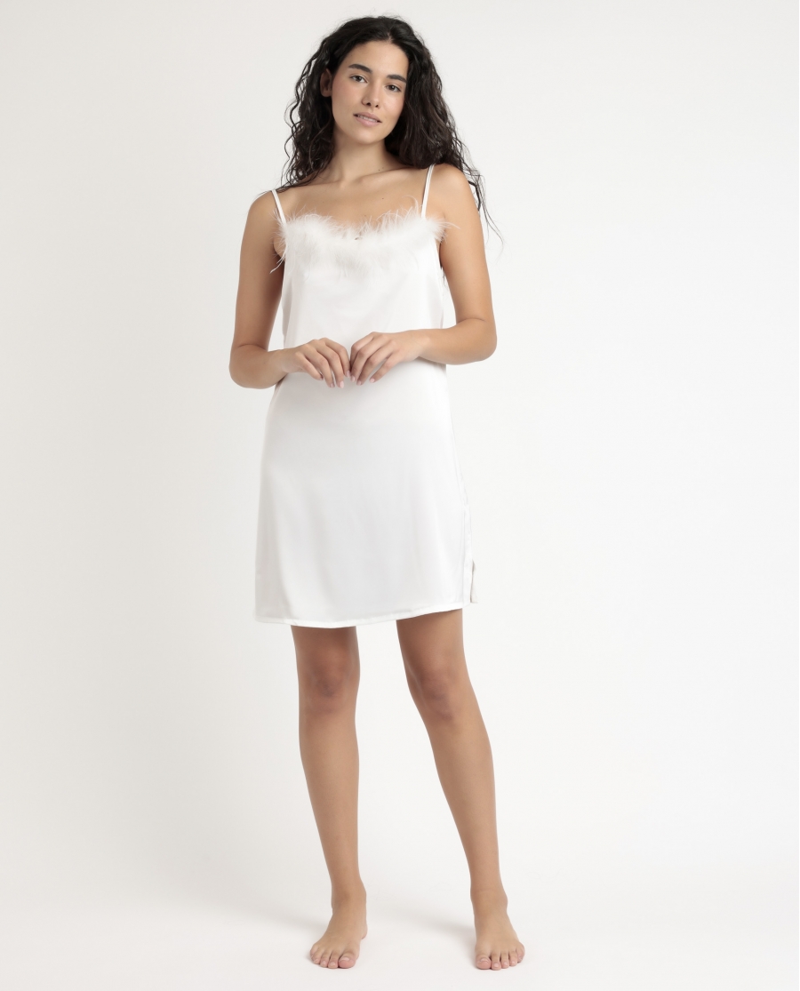 ADMAS LUXURY Camisola Tirantes Novia Plumas Marabu para Mujer BLANCO