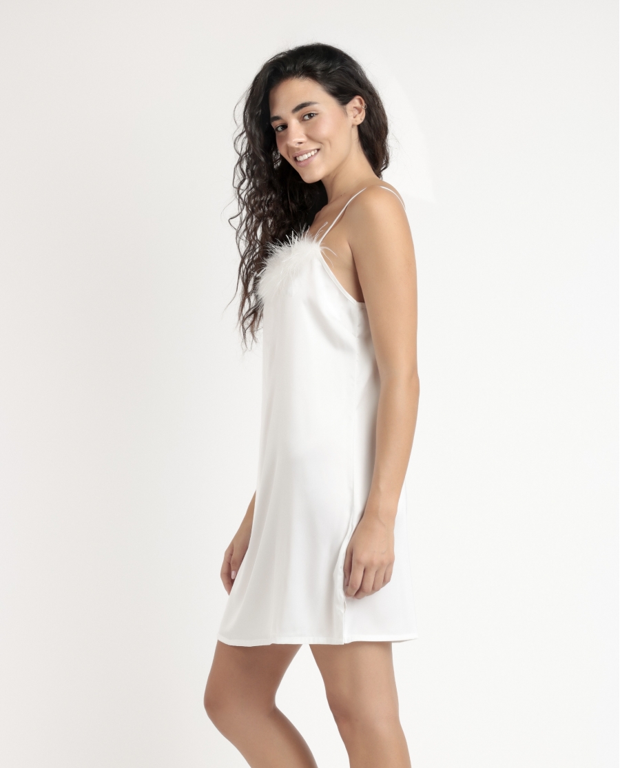 ADMAS LUXURY Camisola Tirantes Novia Plumas Marabu para Mujer BLANCO