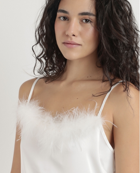 ADMAS LUXURY Camisola Tirantes Novia Plumas Marabu para Mujer BLANCO 2