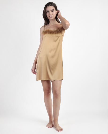 ADMAS LUXURY Camisola Tirantes Novia Plumas Marabu para Mujer ORO