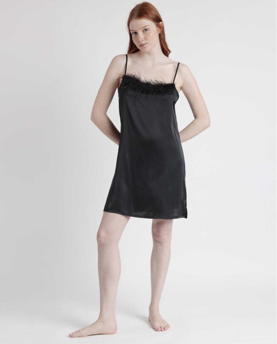 ADMAS LUXURY Camisola Tirantes Novia Plumas Marabu para Mujer NEGRO