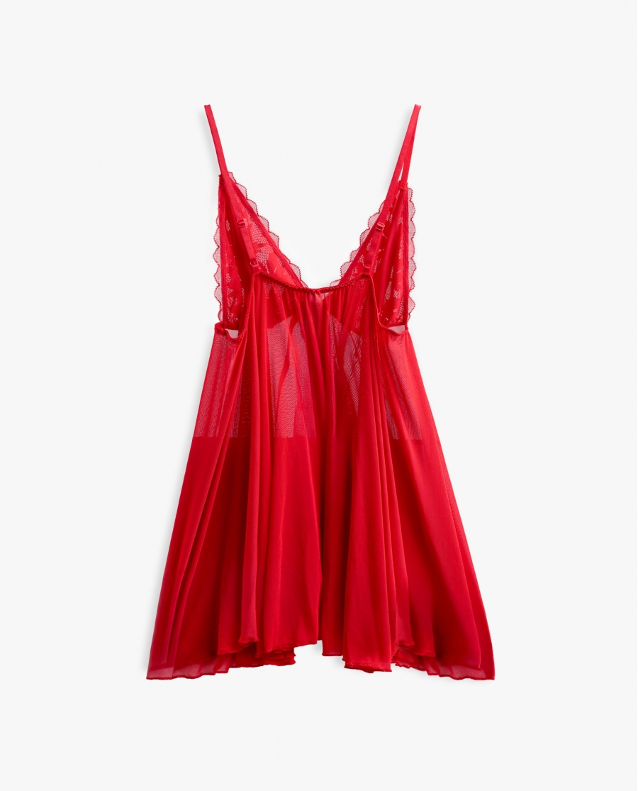 ADMAS Tentación Abierta de Encaje + Braga para Mujer ROJO
