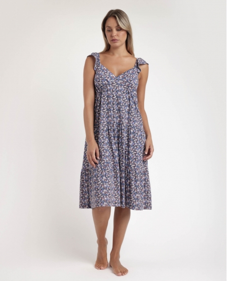 ADMAS Camisola Manga Volante Blue And Pink Liberty para Mujer MARINO