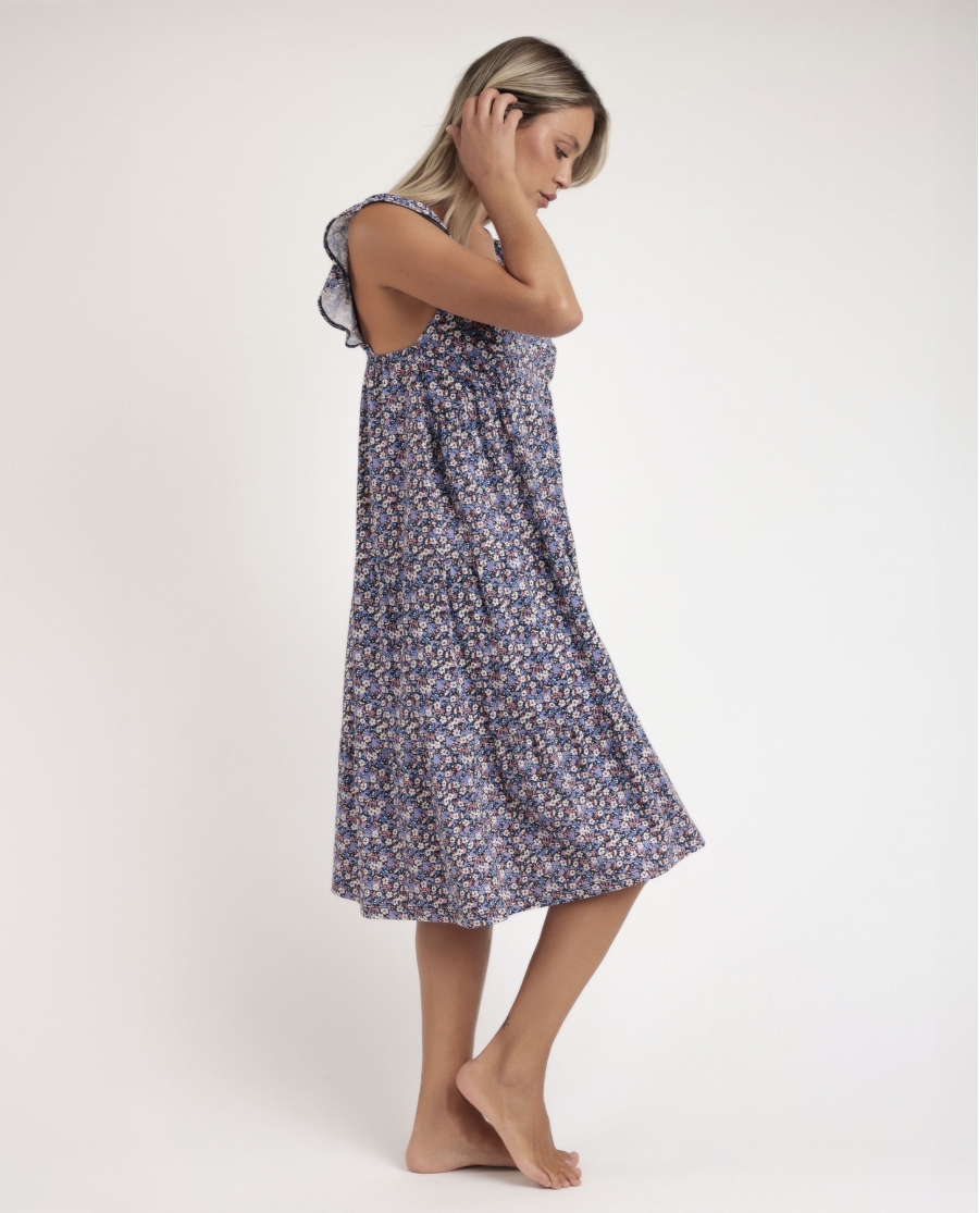 ADMAS Camisola Manga Volante Blue And Pink Liberty para Mujer MARINO