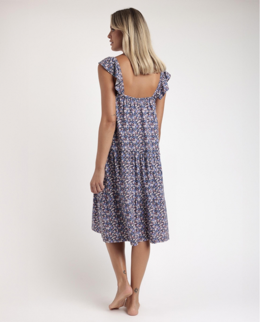 ADMAS Camisola Manga Volante Blue And Pink Liberty para Mujer MARINO