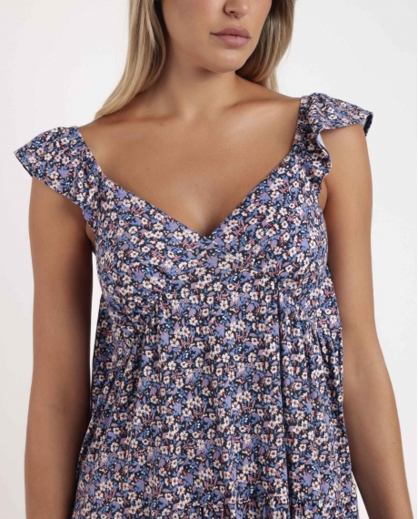 ADMAS Camisola Manga Volante Blue And Pink Liberty para Mujer MARINO 2