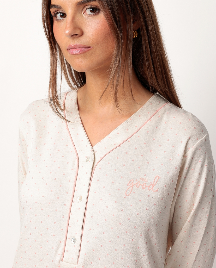 ADMAS CLASSIC Camisola Manga Larga Tapeta Dots & Flowers para Mujer CRUDO