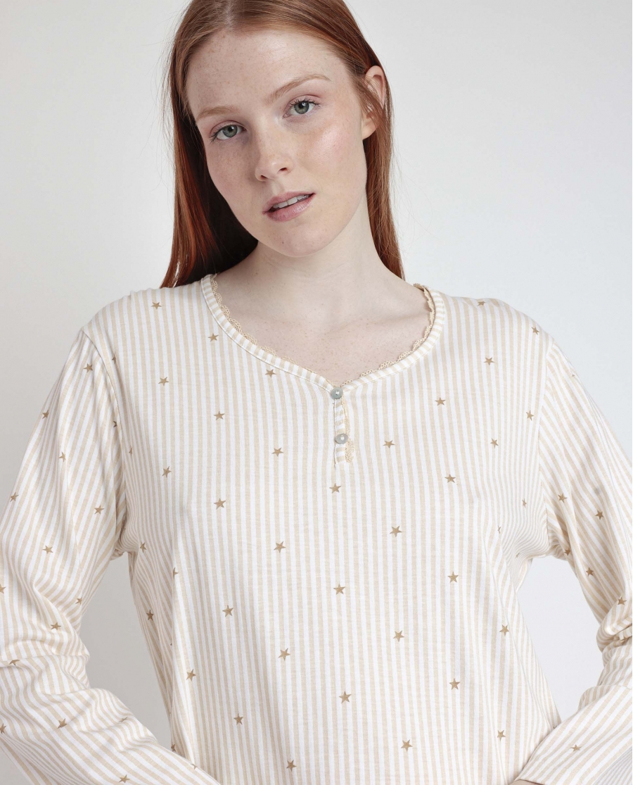 ADMAS CLASSIC Camisola Manga Larga Stripes And Stars para Mujer BEIGE