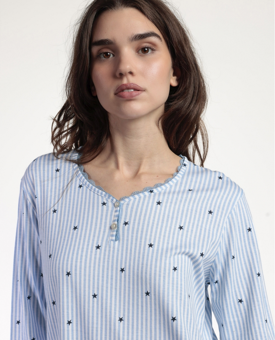 ADMAS CLASSIC Camisola Manga Larga Stripes And Stars para Mujer AZUL