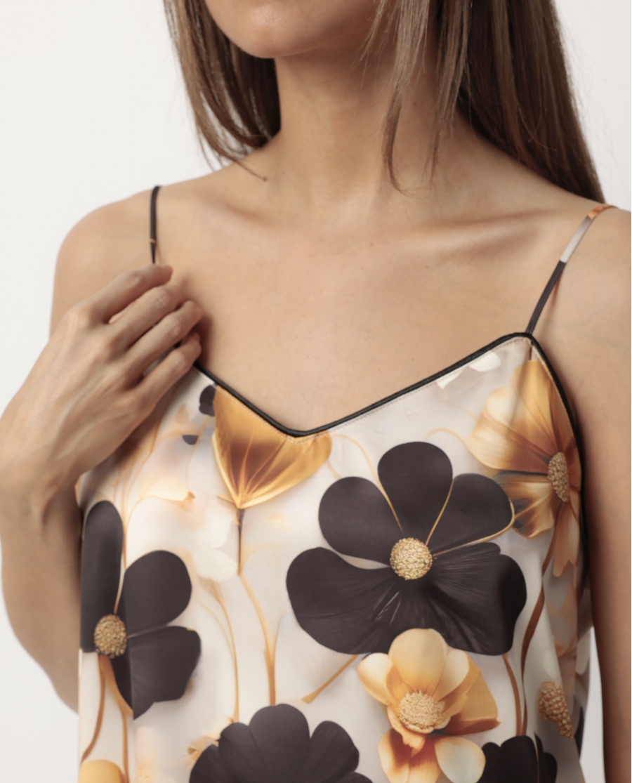 ADMAS LUXURY Camisola Tirantes Satinada Luxury Flowers para Mujer ORO