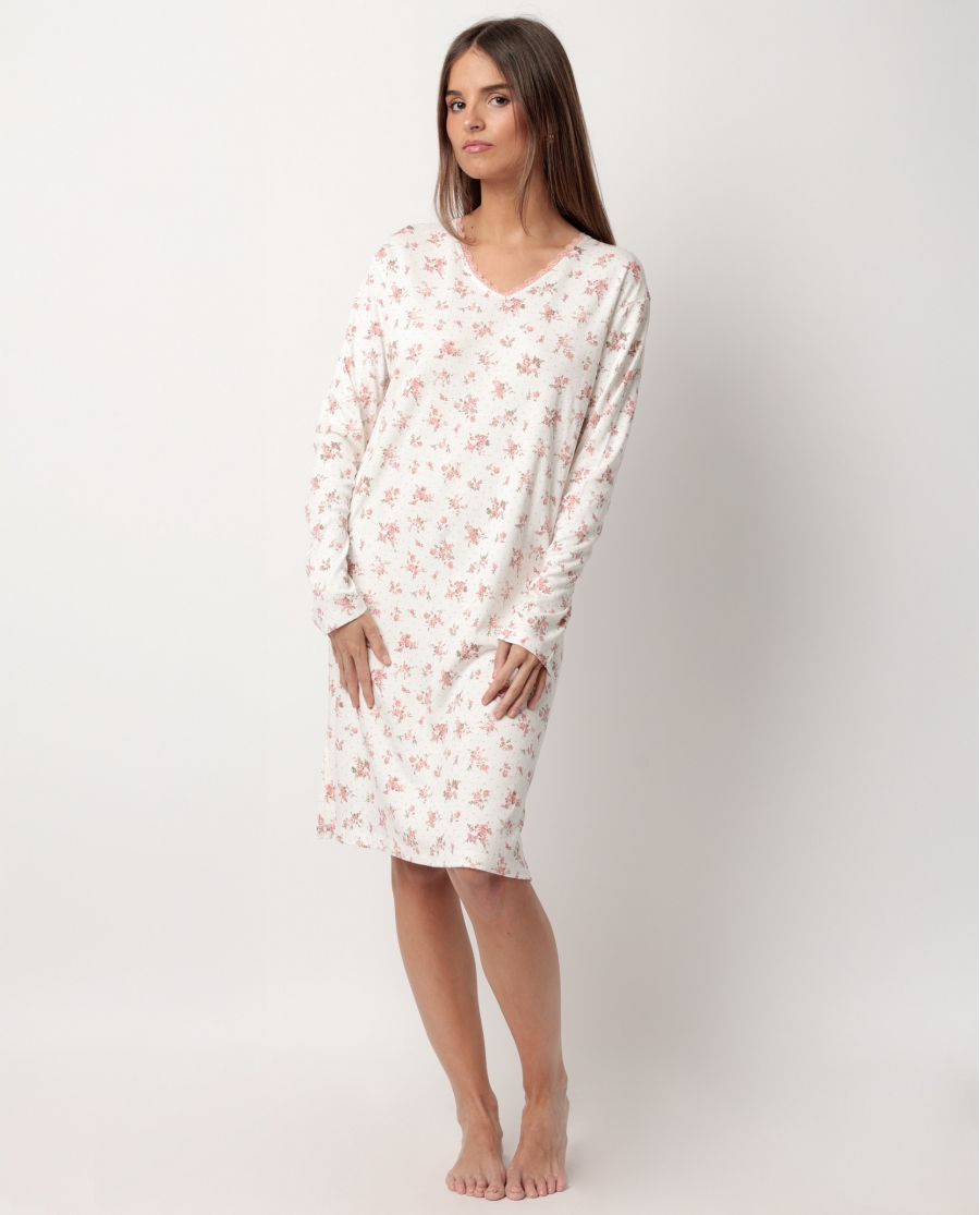 ADMAS CLASSIC Camisola Manga Larga Dots & Flowers para Mujer CORAL