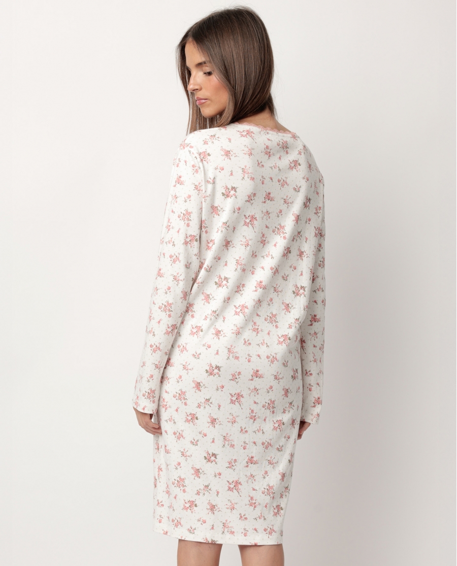 ADMAS CLASSIC Camisola Manga Larga Dots & Flowers para Mujer CORAL