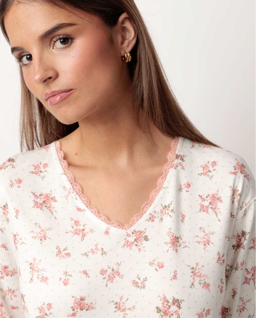ADMAS CLASSIC Camisola Manga Larga Dots & Flowers para Mujer CORAL