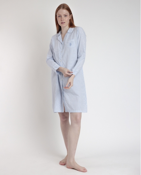 ADMAS HOME Camisola Manga Larga Abierta Popelín Stripes Home para Mujer AZUL