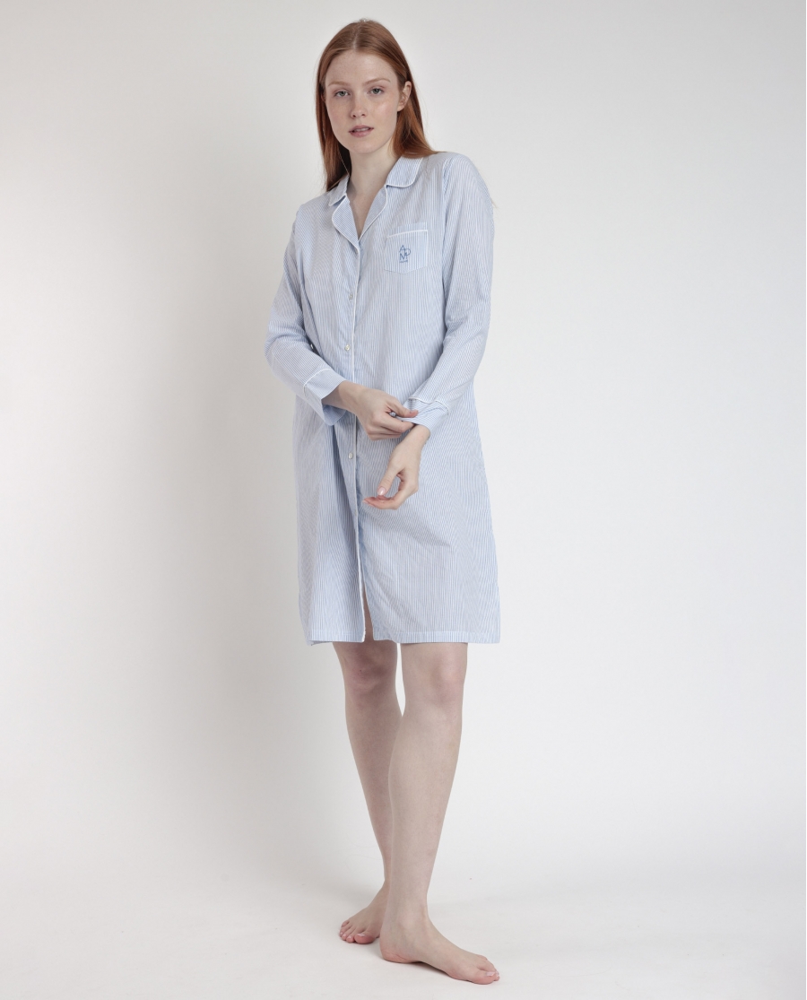 ADMAS HOME Camisola Manga Larga Abierta Popelín Stripes Home para Mujer AZUL