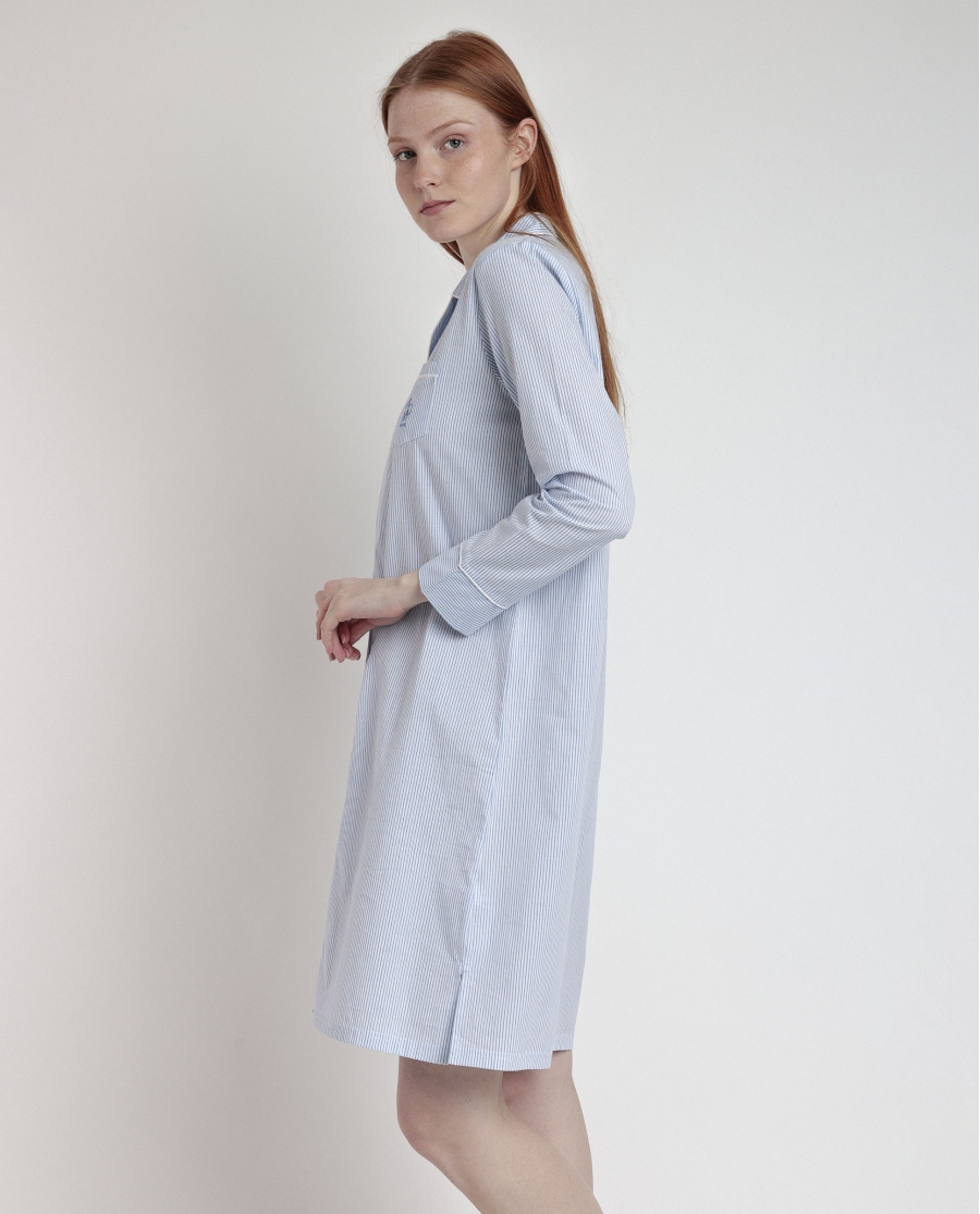 ADMAS HOME Camisola Manga Larga Abierta Popelín Stripes Home para Mujer AZUL
