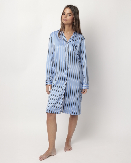 ADMAS CLASSIC Camisola Manga Larga Abierta Satinada Adm Secret para Mujer AZUL