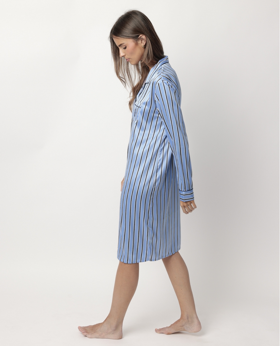 ADMAS CLASSIC Camisola Manga Larga Abierta Satinada Adm Secret para Mujer AZUL