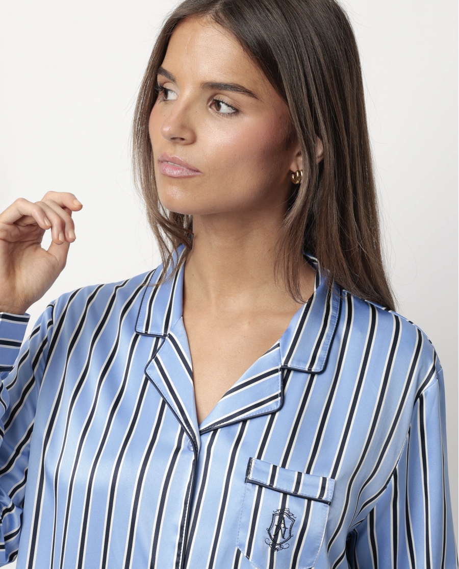 ADMAS CLASSIC Camisola Manga Larga Abierta Satinada Adm Secret para Mujer AZUL