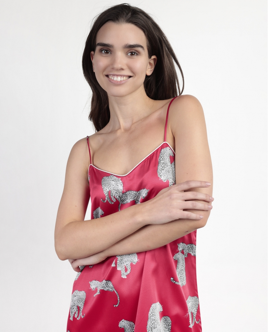 ADMAS LUXURY Camisola Tirantes Satinada Jungle Fever para Mujer FUCSIA