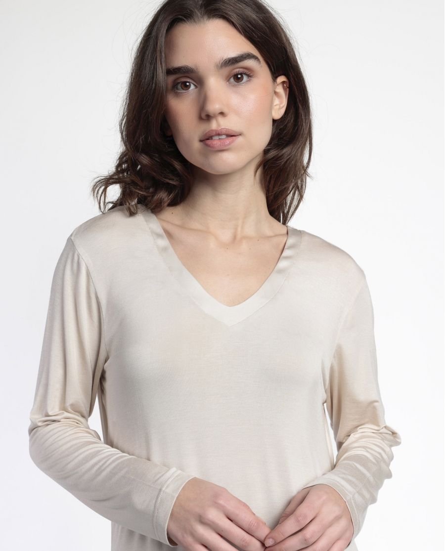 ADMAS LUXURY Camisola Manga Larga Luxury Lisos para Mujer CAVA