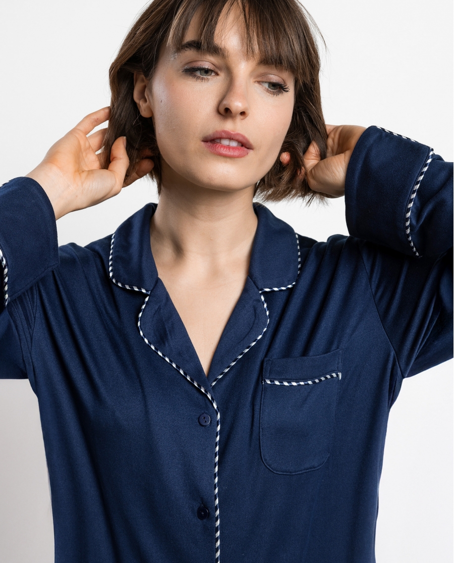 ADMAS LUXURY Camisola Abierta Manga Larga Luxury Pearl para Mujer MARINO