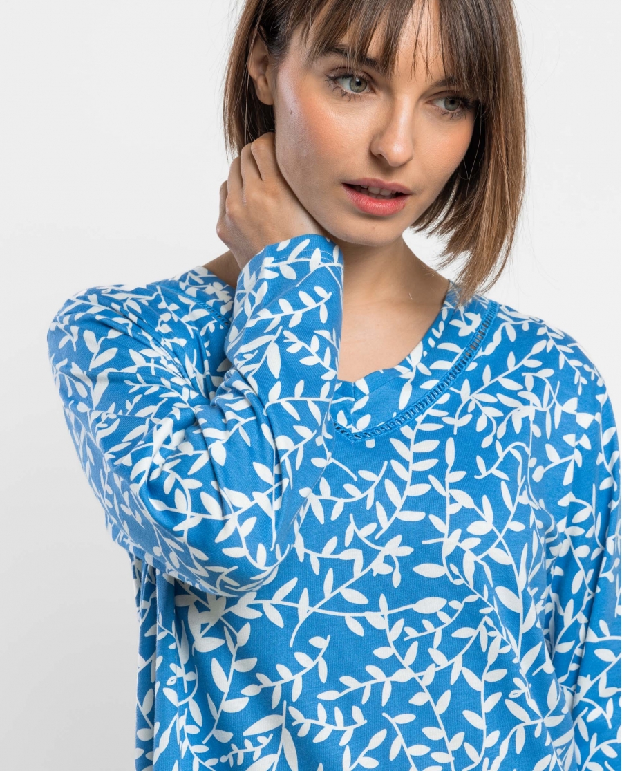 ADMAS GARDEN Camisola Manga Larga Garden Leaves para Mujer AZUL