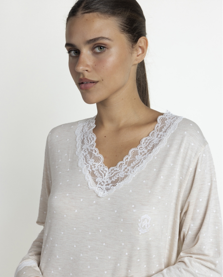 ADMAS CLASSIC Camisola Manga Larga Hearts para Mujer BEIGE