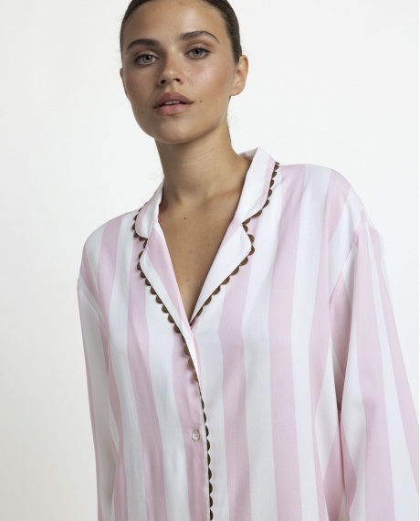 ADMAS CLASSIC Camisola Abierta Manga Larga Classic Light Stripes para Mujer ROSA 2