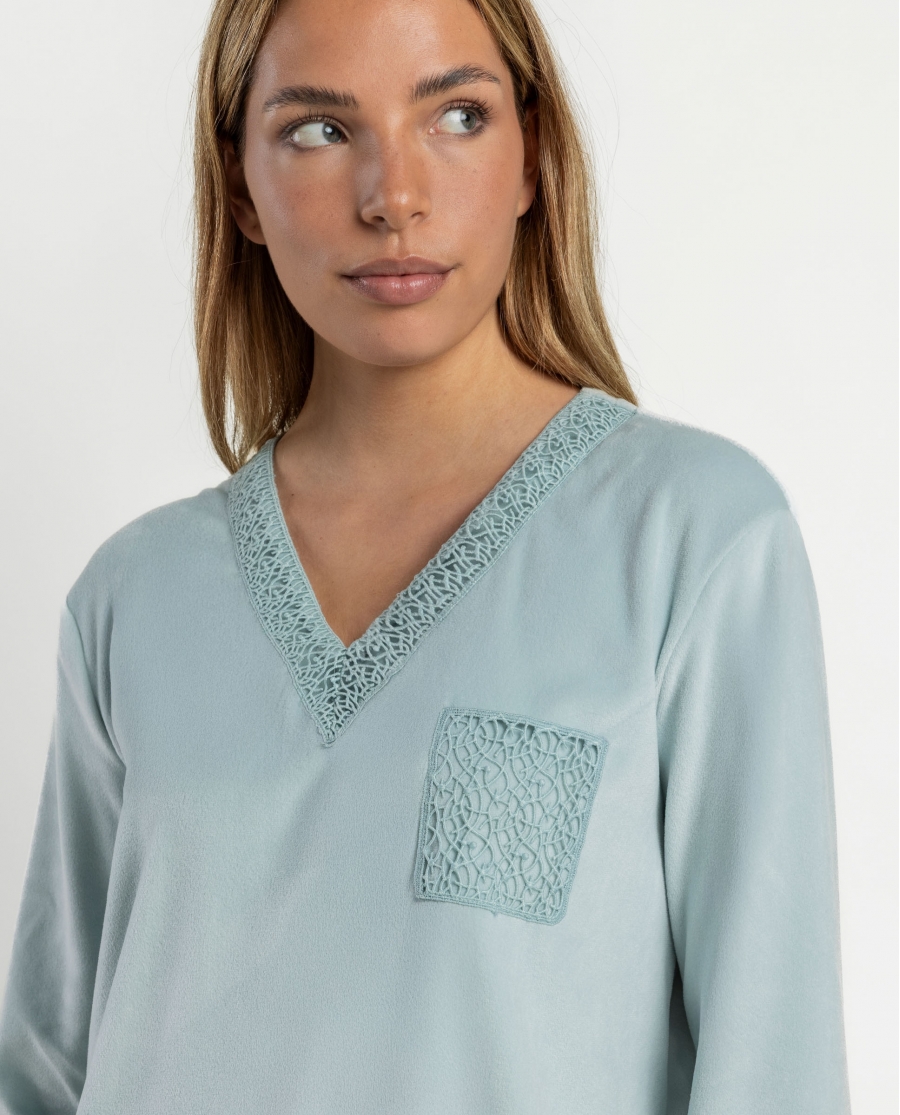 ADMAS LUXURY Camisola Manga Larga Guipure para Mujer AQUA