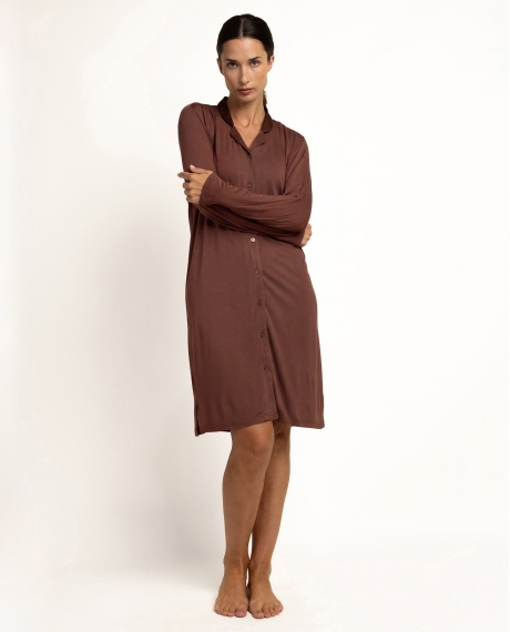 ADMAS LUXURY Camisola Abierta Manga Larga Silver Stripes para Mujer CHOCOLATE
