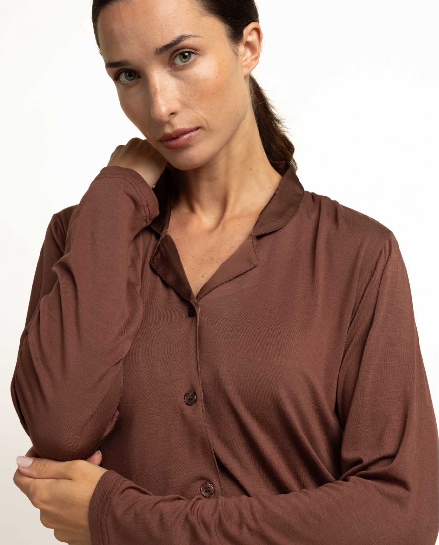 ADMAS LUXURY Camisola Abierta Manga Larga Silver Stripes para Mujer CHOCOLATE