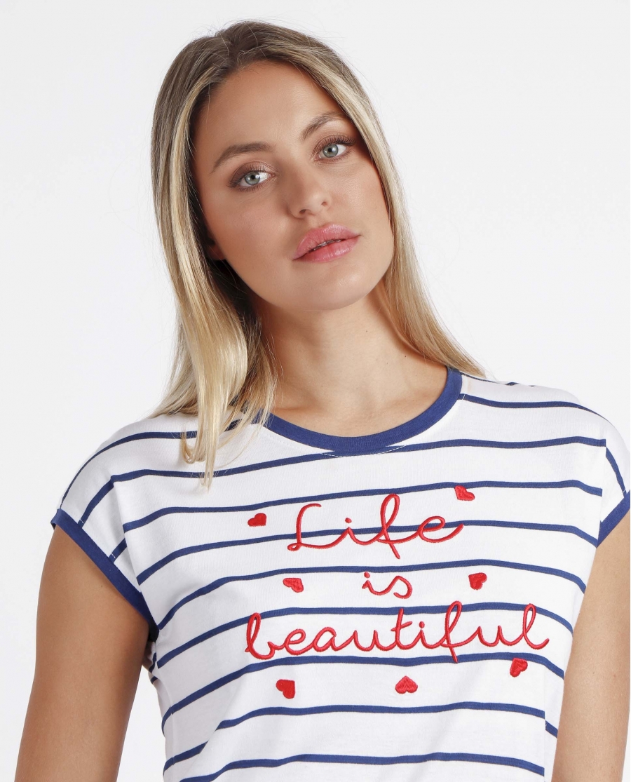 ADMAS Pijama Manga Corta Life Is Beautiful para Mujer MARINO