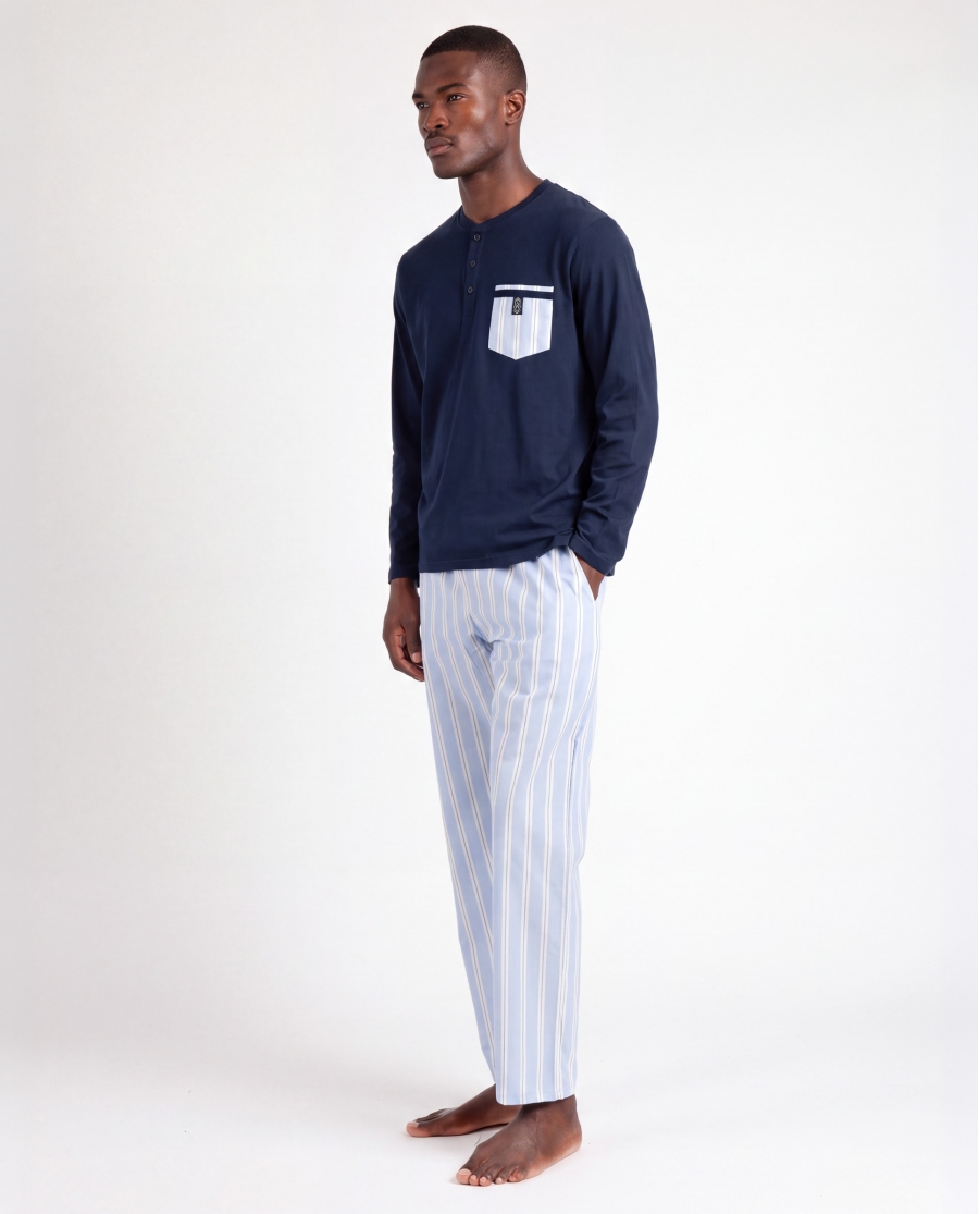ADMAS CLASSIC Pijama Manga Larga Stripest para Hombre MARINO