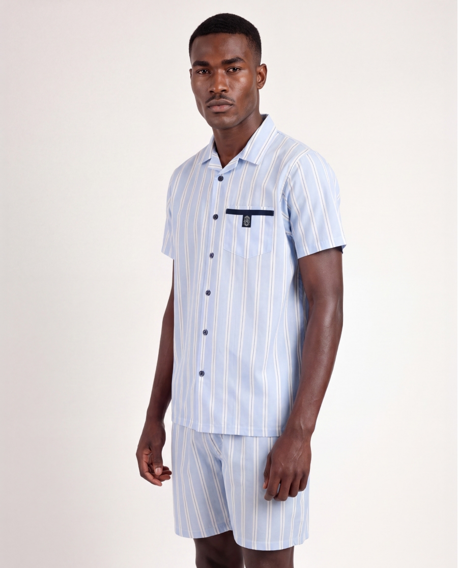 ADMAS CLASSIC Pijama Abierto Manga Corta Stripest para Hombre MARINO