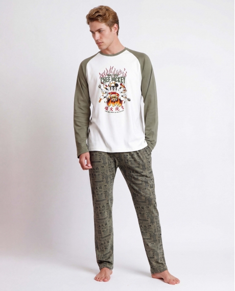 DISNEY Pijama Manga Larga Chef Mickey para Hombre CAQUI