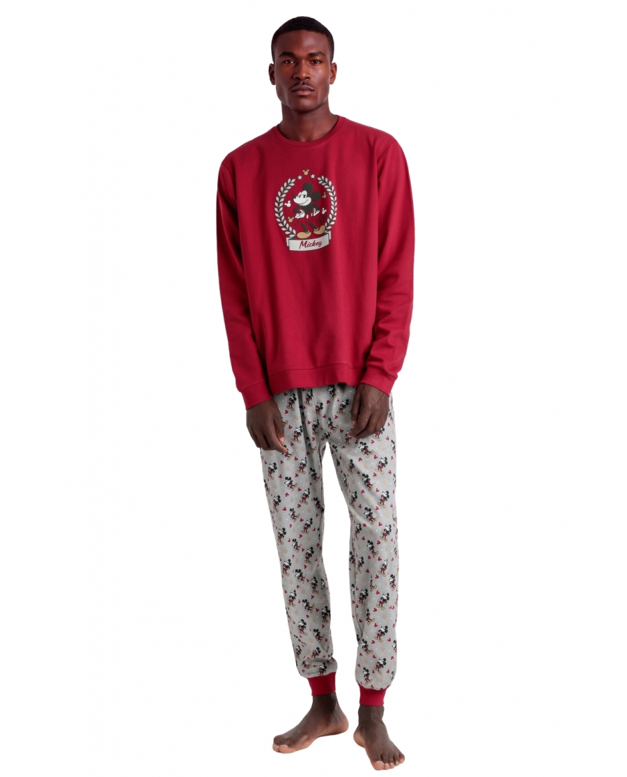 DISNEY Pijama Manga Larga King Mickey para Hombre BURDEOS