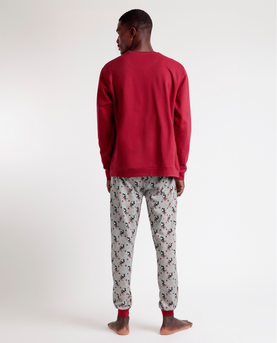 DISNEY Pijama Manga Larga King Mickey para Hombre BURDEOS