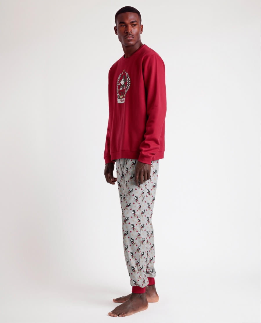 DISNEY Pijama Manga Larga King Mickey para Hombre BURDEOS
