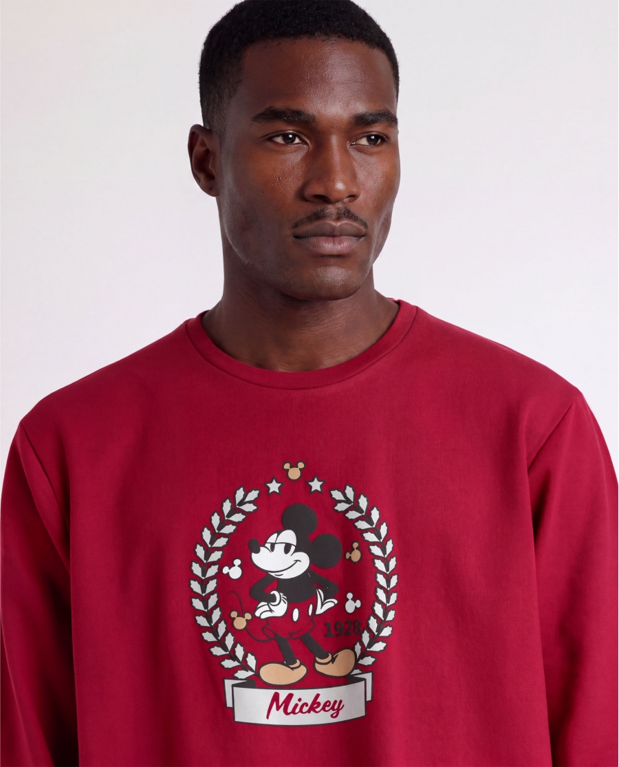 DISNEY Pijama Manga Larga King Mickey para Hombre BURDEOS