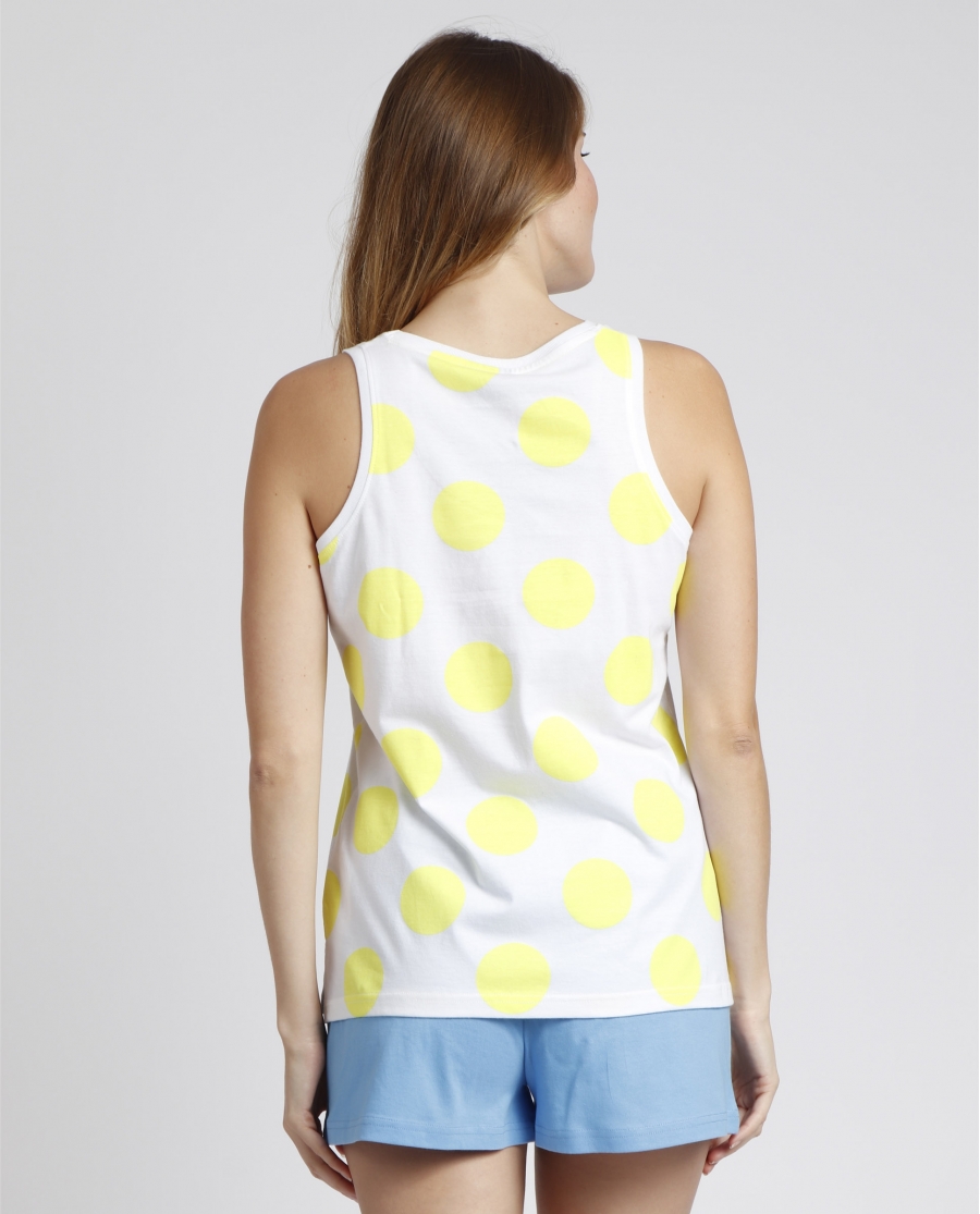 DISNEY Pijama Sin Mangas Polka Dots para Mujer AMARILLO