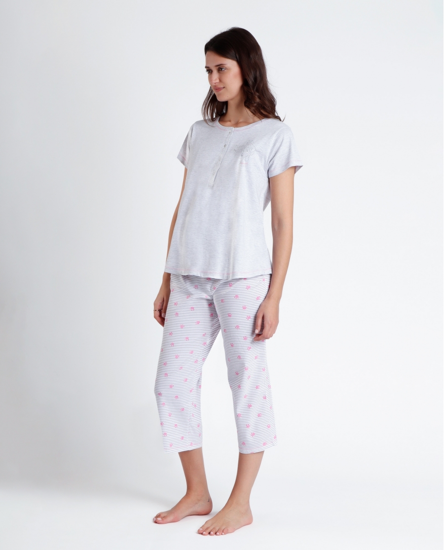 DISNEY Pijama Palazzo Manga Corta Maternity Dalmatas para Mujer GRIS JASPE
