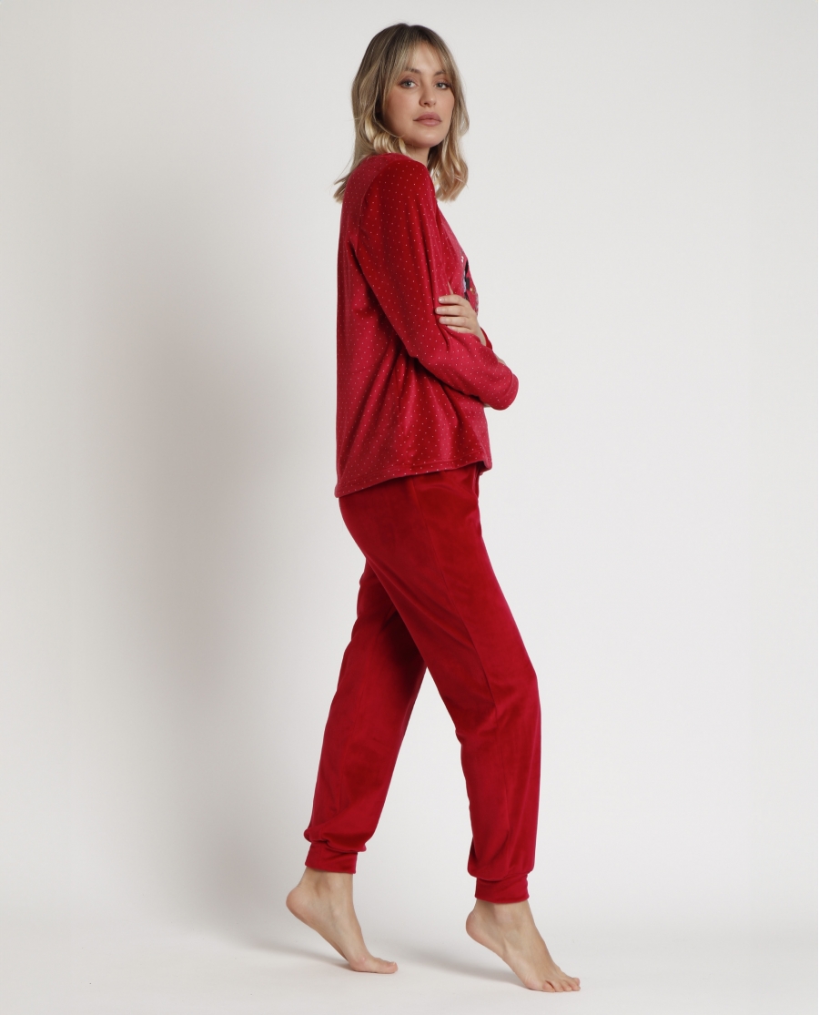 DISNEY Pijama Manga Larga Velvet King Mickey para Mujer BURDEOS