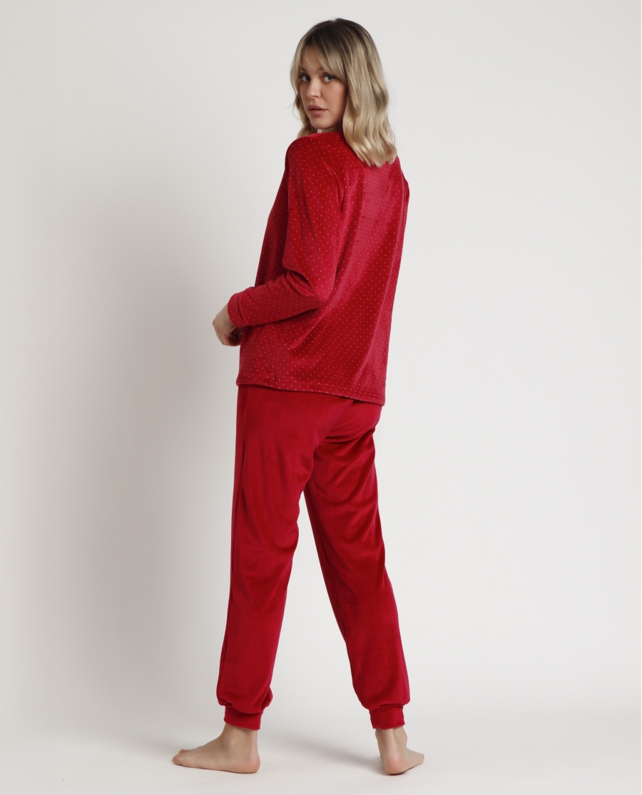 DISNEY Pijama Manga Larga Velvet King Mickey para Mujer BURDEOS
