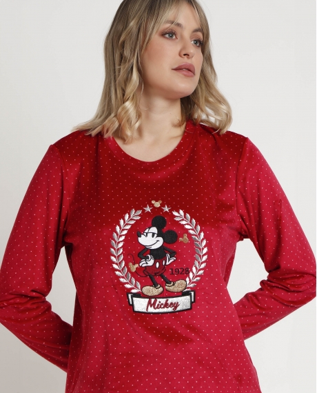 DISNEY Pijama Manga Larga Velvet King Mickey para Mujer BURDEOS 2