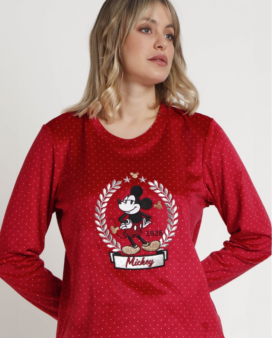 DISNEY Pijama Manga Larga Velvet King Mickey para Mujer BURDEOS