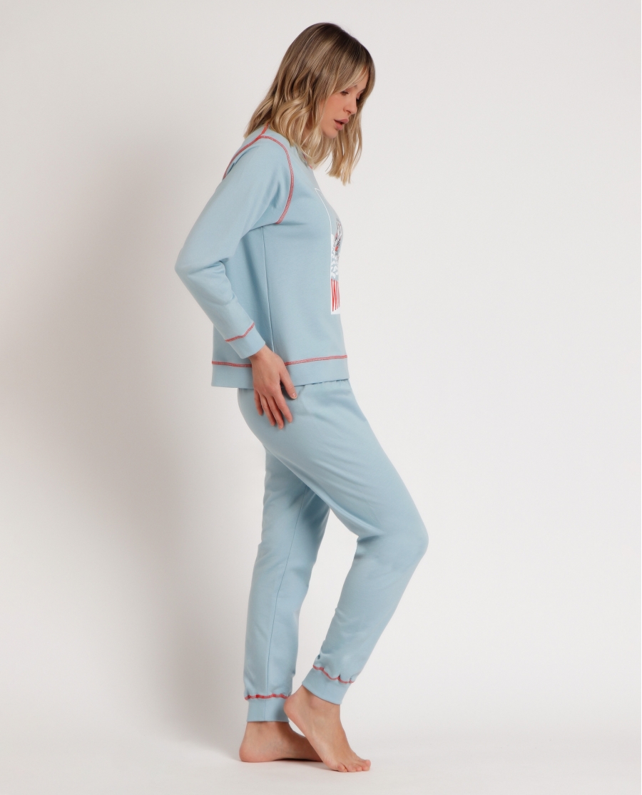 DISNEY Pijama Manga Larga Felpa Winter Club para Mujer AQUA