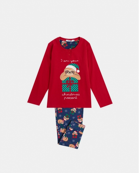 ADMAS Pijama Manga Larga Have a Lazy Christmas para Niña ROJO